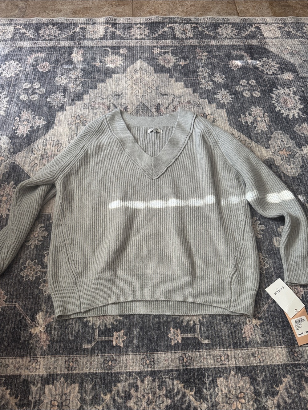 V-Neck Ribbed Knit Women's Sweater in Light Sage